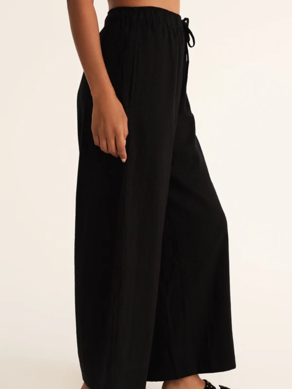Z SUPPLY - EASTON TEXTURED LINEN PANT BLACK  Wide Leg Pants NWT Small